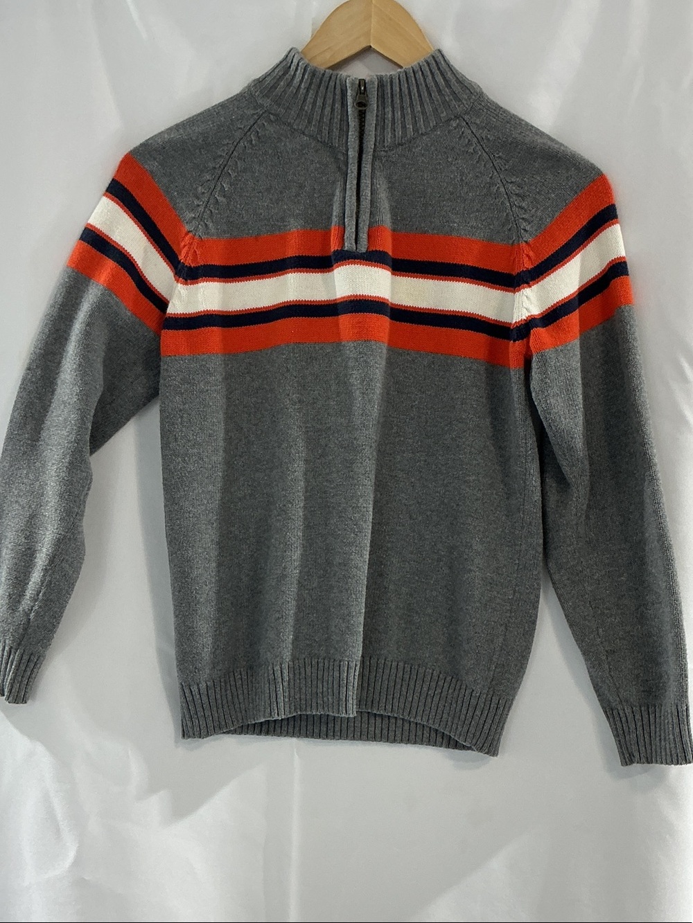 OshKosh B'gosh Gray Half-Zip Sweater with Orange, White & Navy Stripes